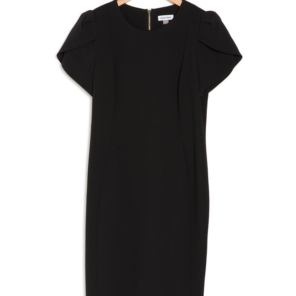 Calvin Klein tea length tulip sleeve dress-Black